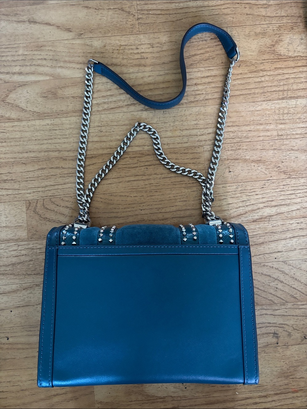 Michael Kora Teal and Studs Chain-Shoulder Crossbody Bag - Picture 2 of 11
